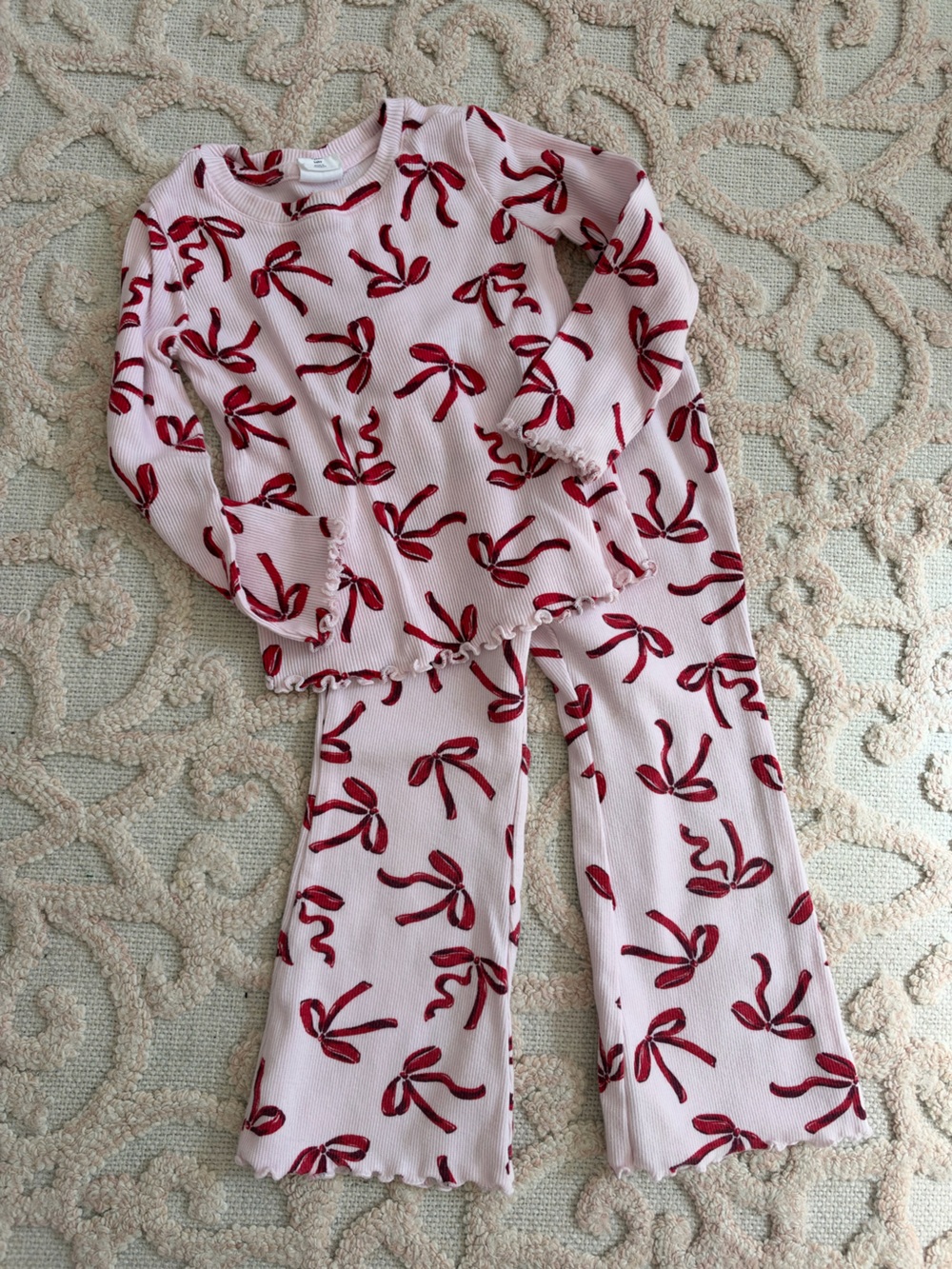 GAP Pink Pajama Set with Red Bow Print